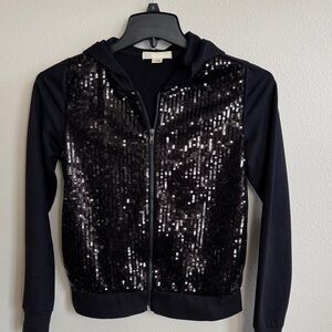 Forever 21 Black Sequin Zip-Up Hoodie Jacket